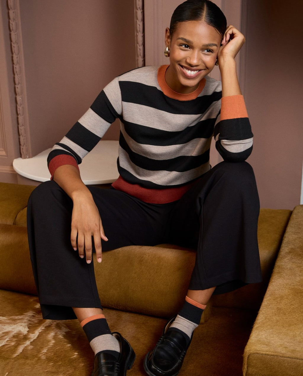 Jersey cuello redondo a rayas Negro