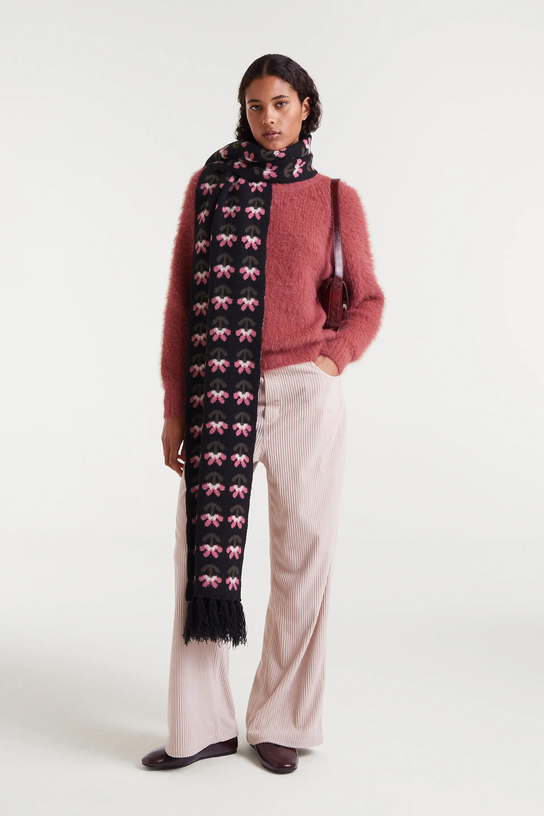 Pantalón recto de pana cintura elástico cordón