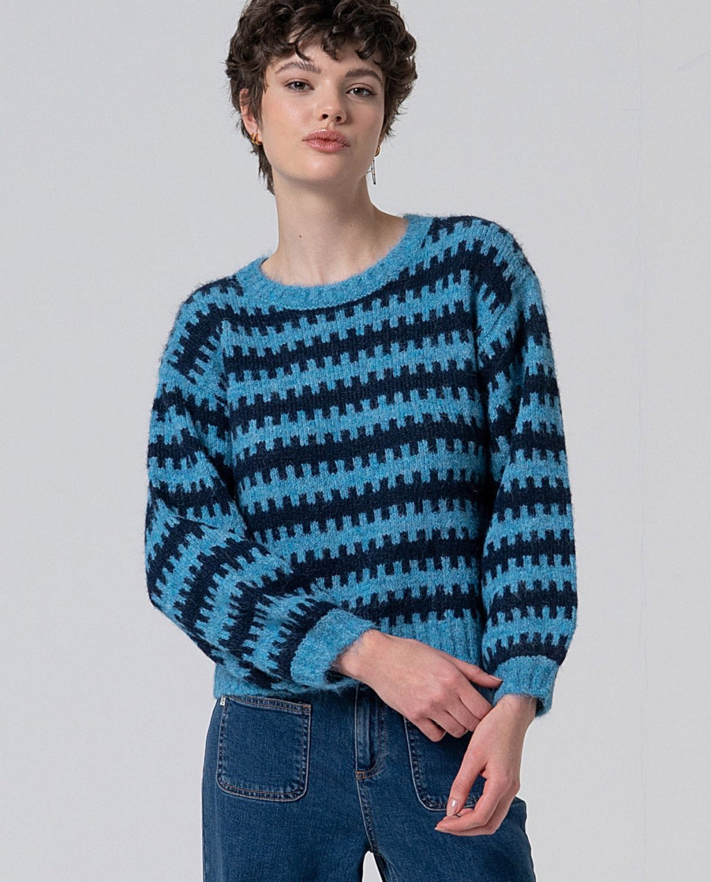 Jersey punto bicolor (azul/ rosa)