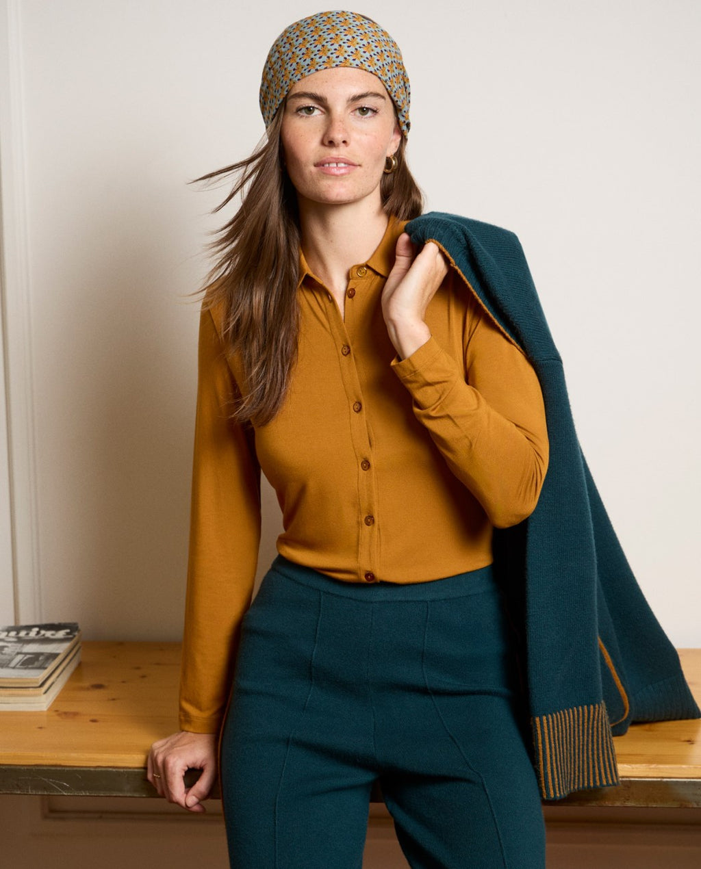 Camisa elástica de bambú Ocre