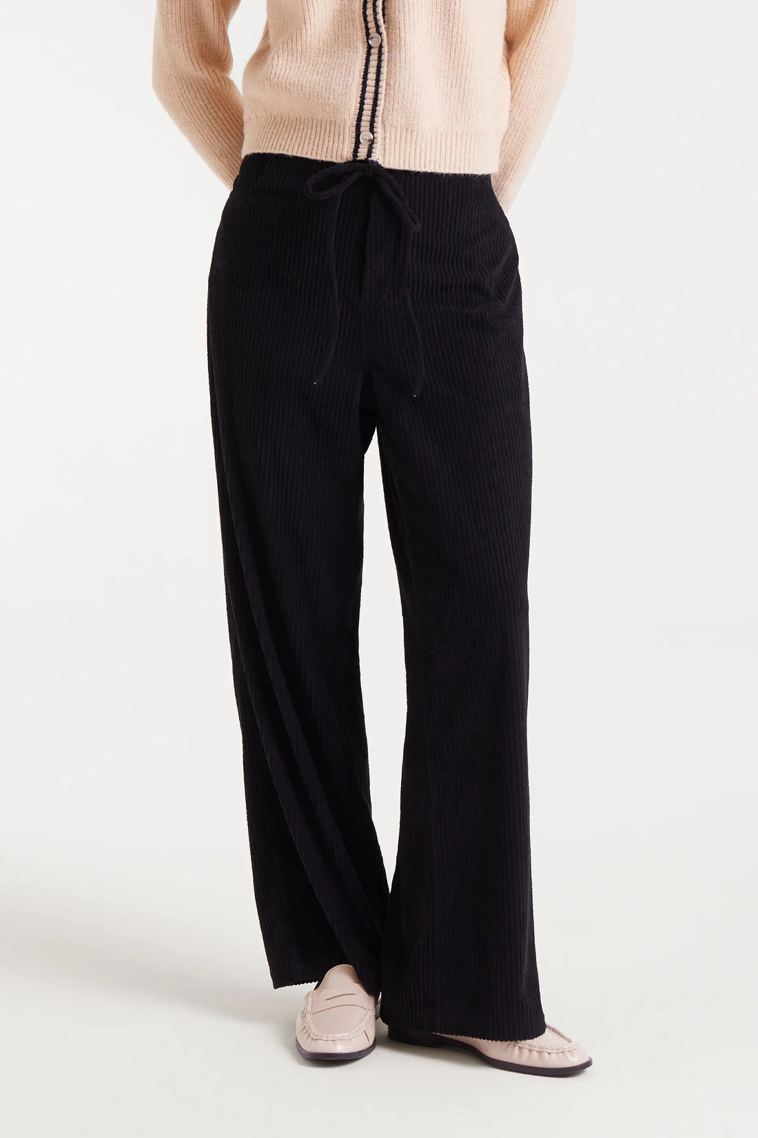 Pantalón recto de pana cintura elástico cordón