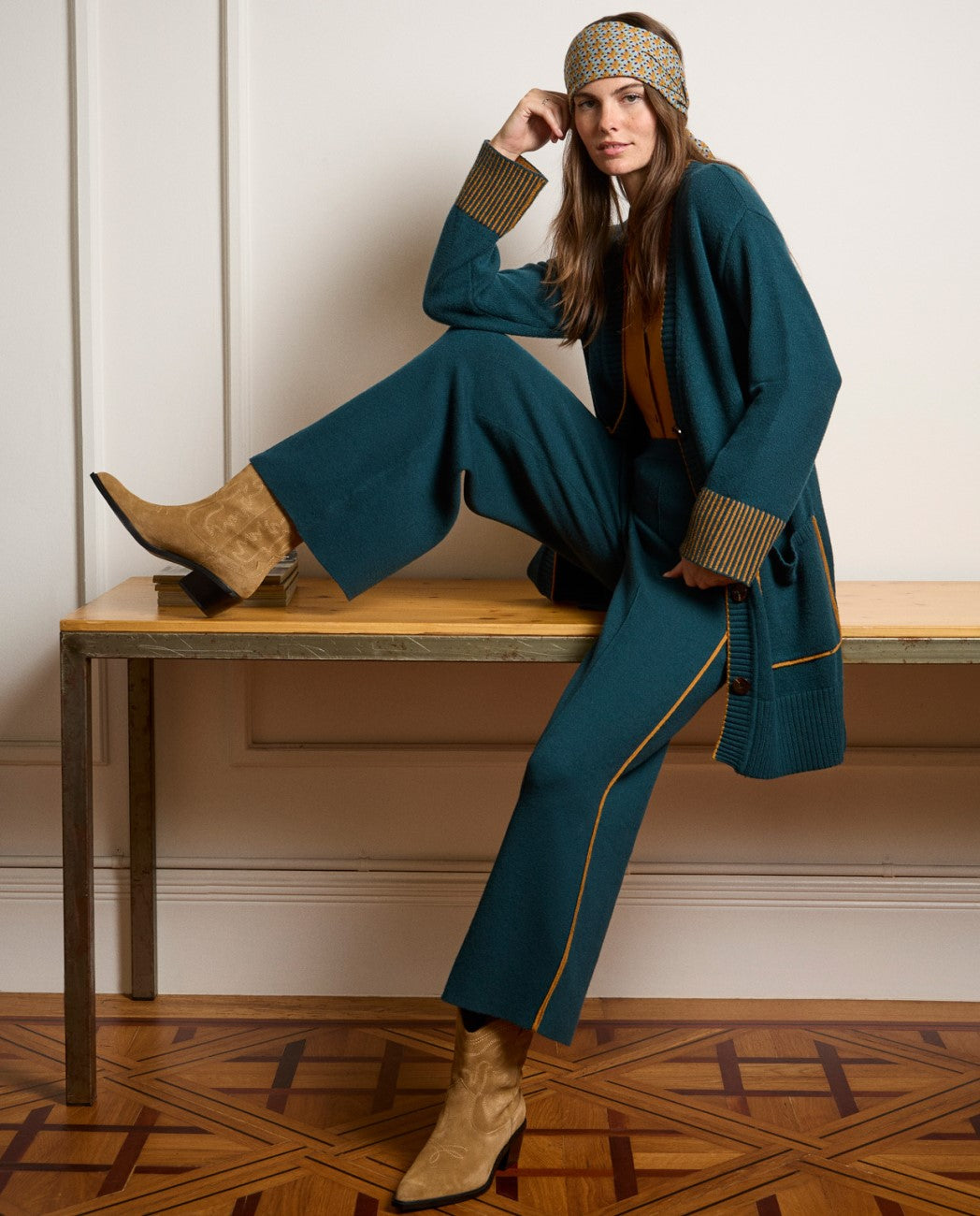 Pantalón de punto vivo a contraste Verde botella