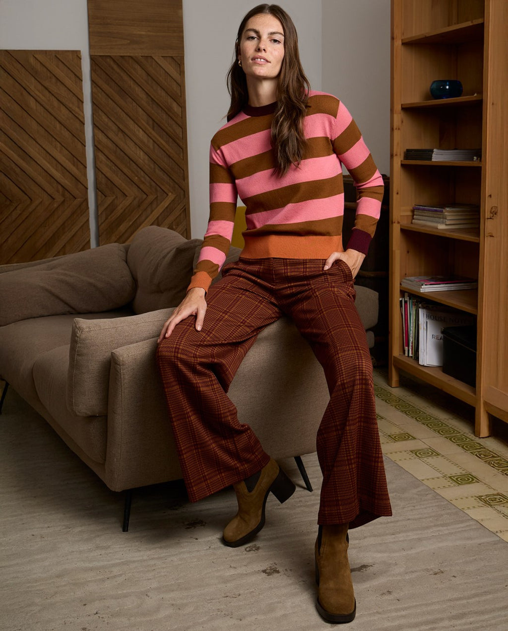 Jersey cuello redondo rayas Rosa