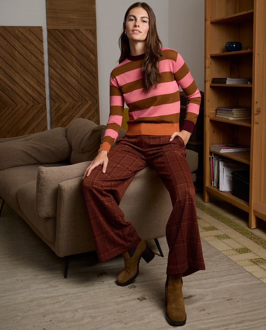 Jersey cuello redondo rayas Rosa