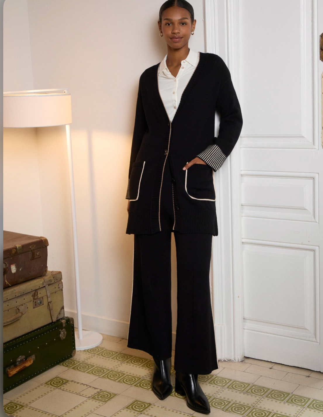 Chaqueta Abrigo de punto contraste