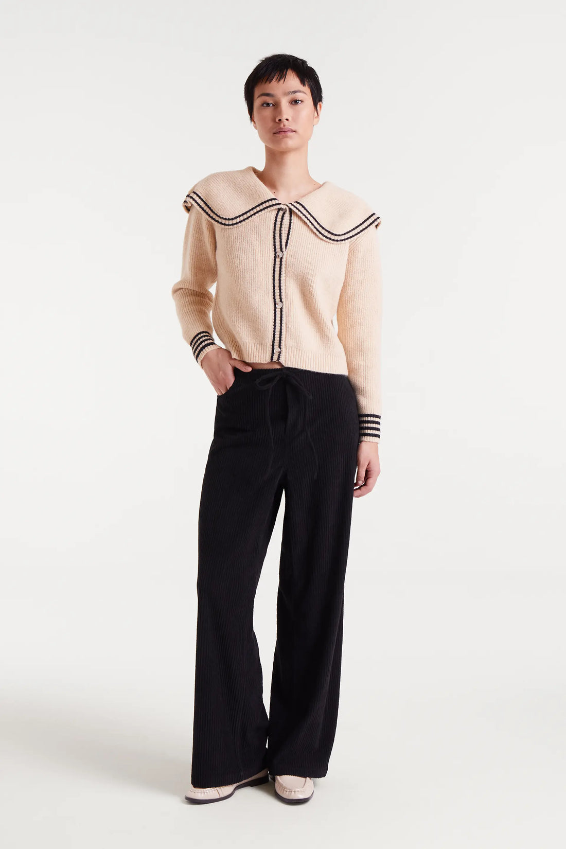 Pantalón recto de pana cintura elástico cordón