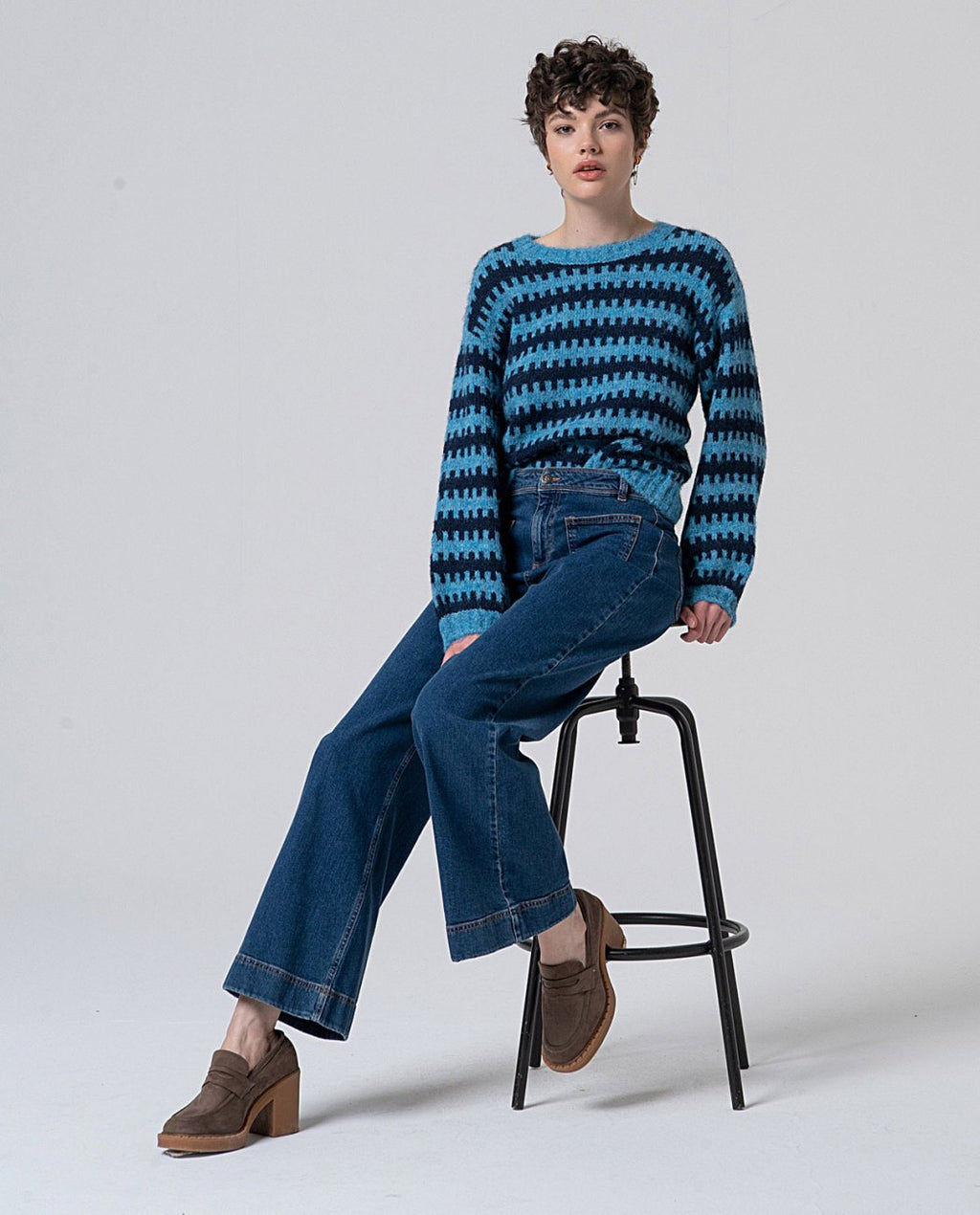 Jersey punto bicolor (azul/ rosa)