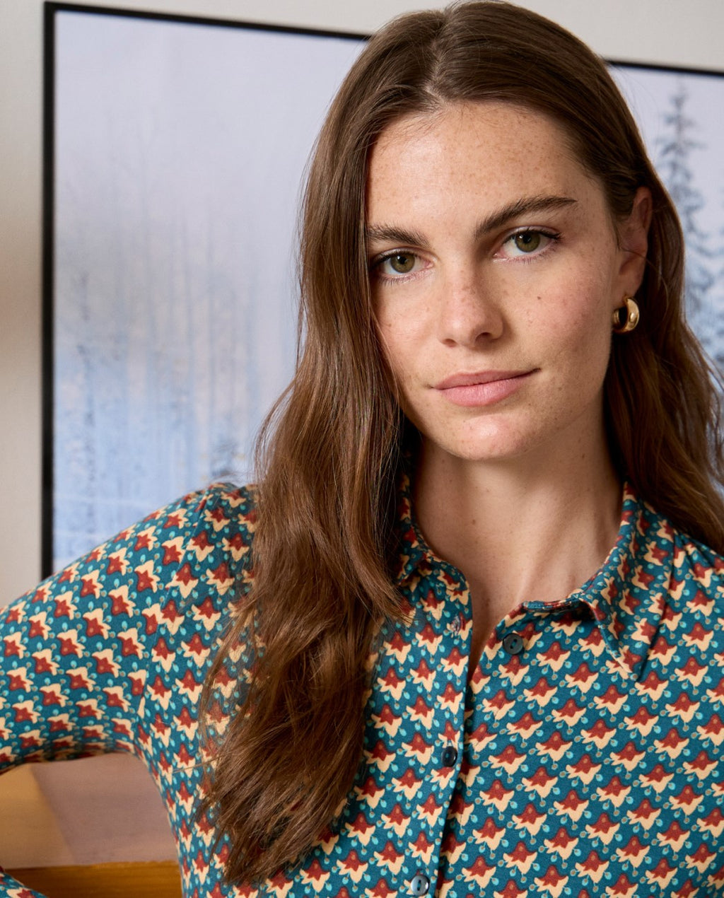 Camisa elástica estampado hojas vintage