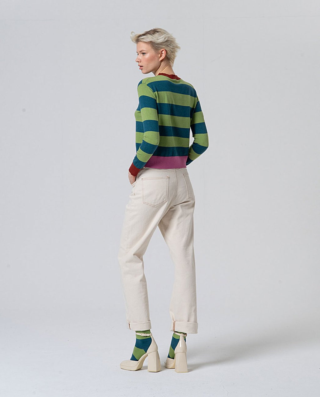 Jersey cuello redondo a rayas Verde