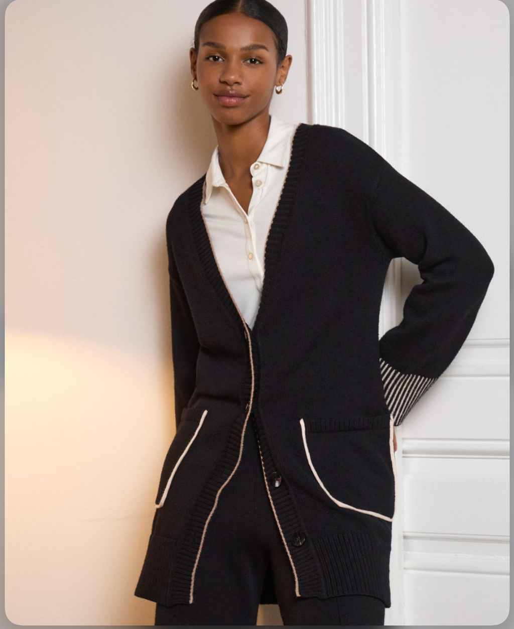 Chaqueta Abrigo de punto contraste