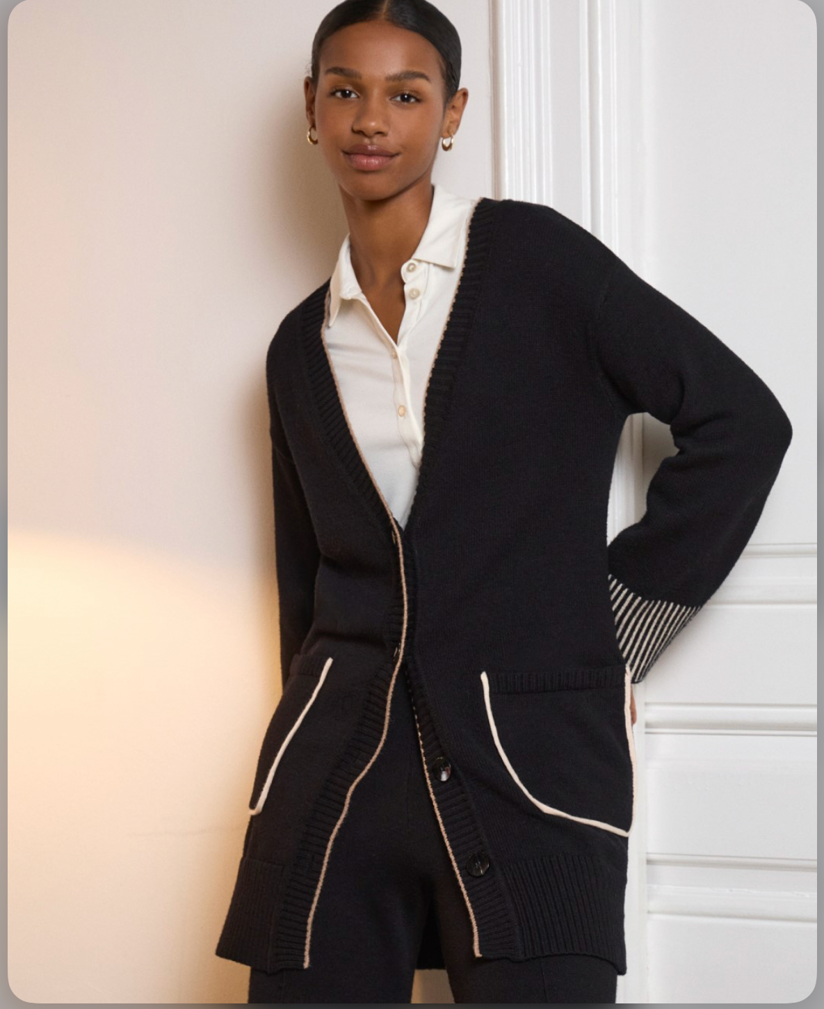 Chaqueta Abrigo de punto contraste