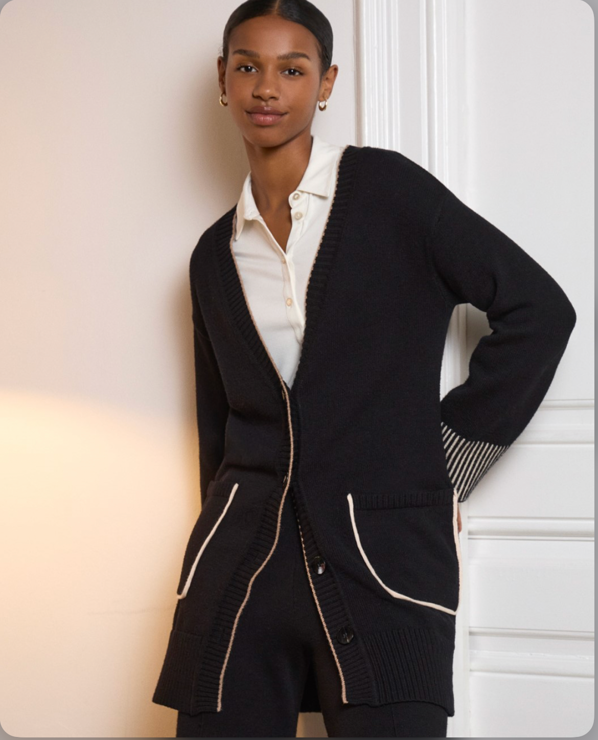 Chaqueta Abrigo de punto contraste