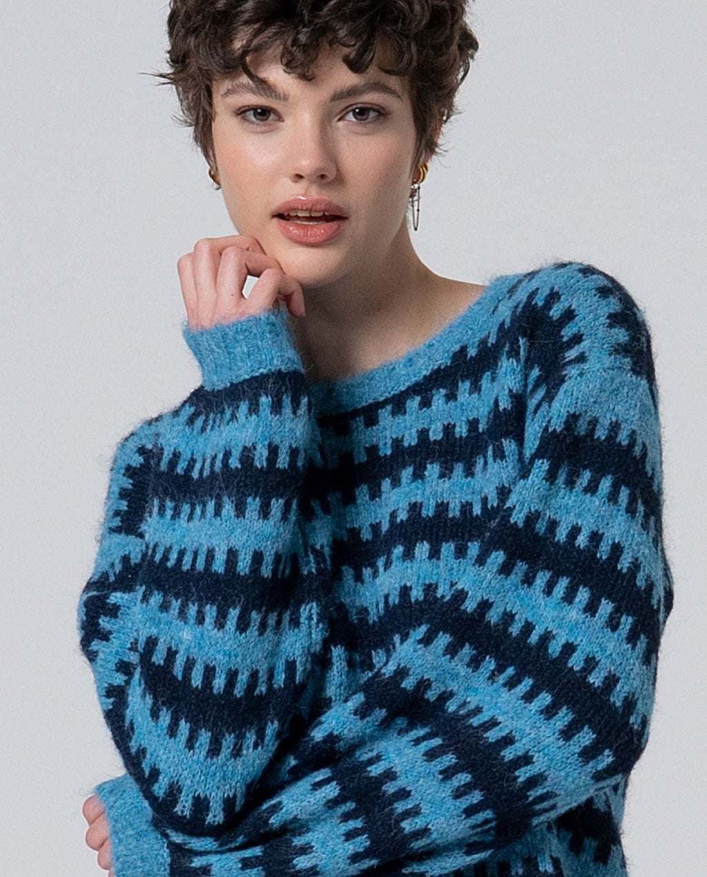 Jersey punto bicolor (azul/ rosa)