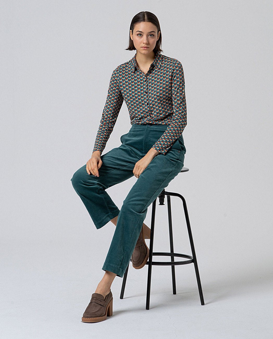 Pantalón de pana recto Azul acero