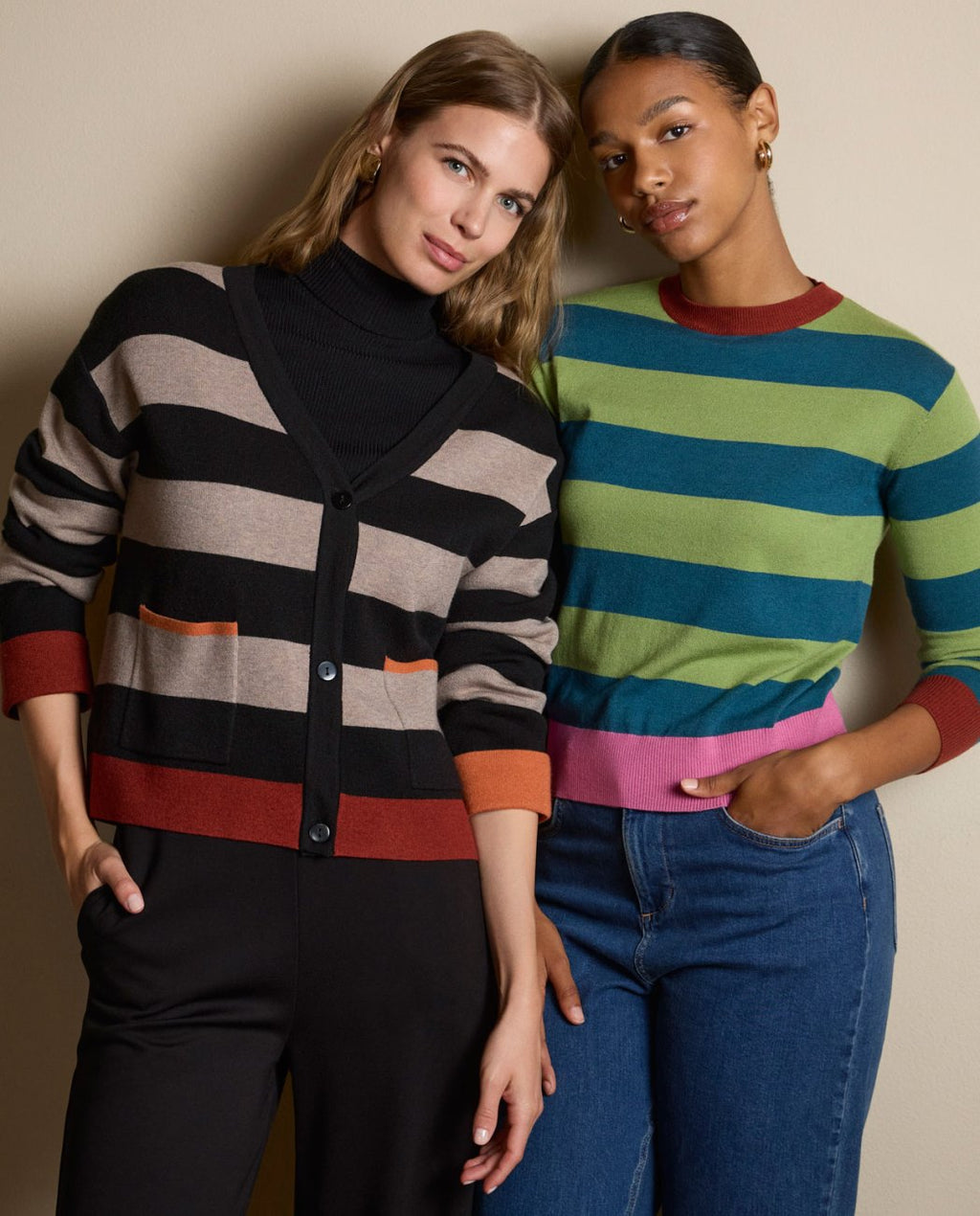 Jersey cuello redondo rayas Rosa