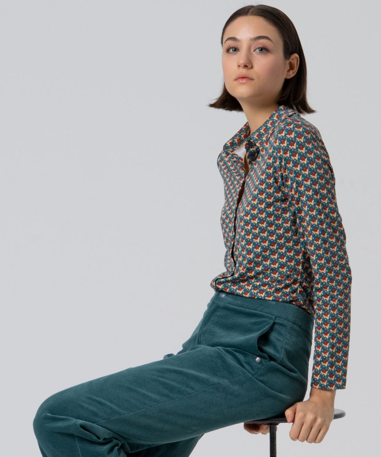 Pantalón de pana recto Azul acero