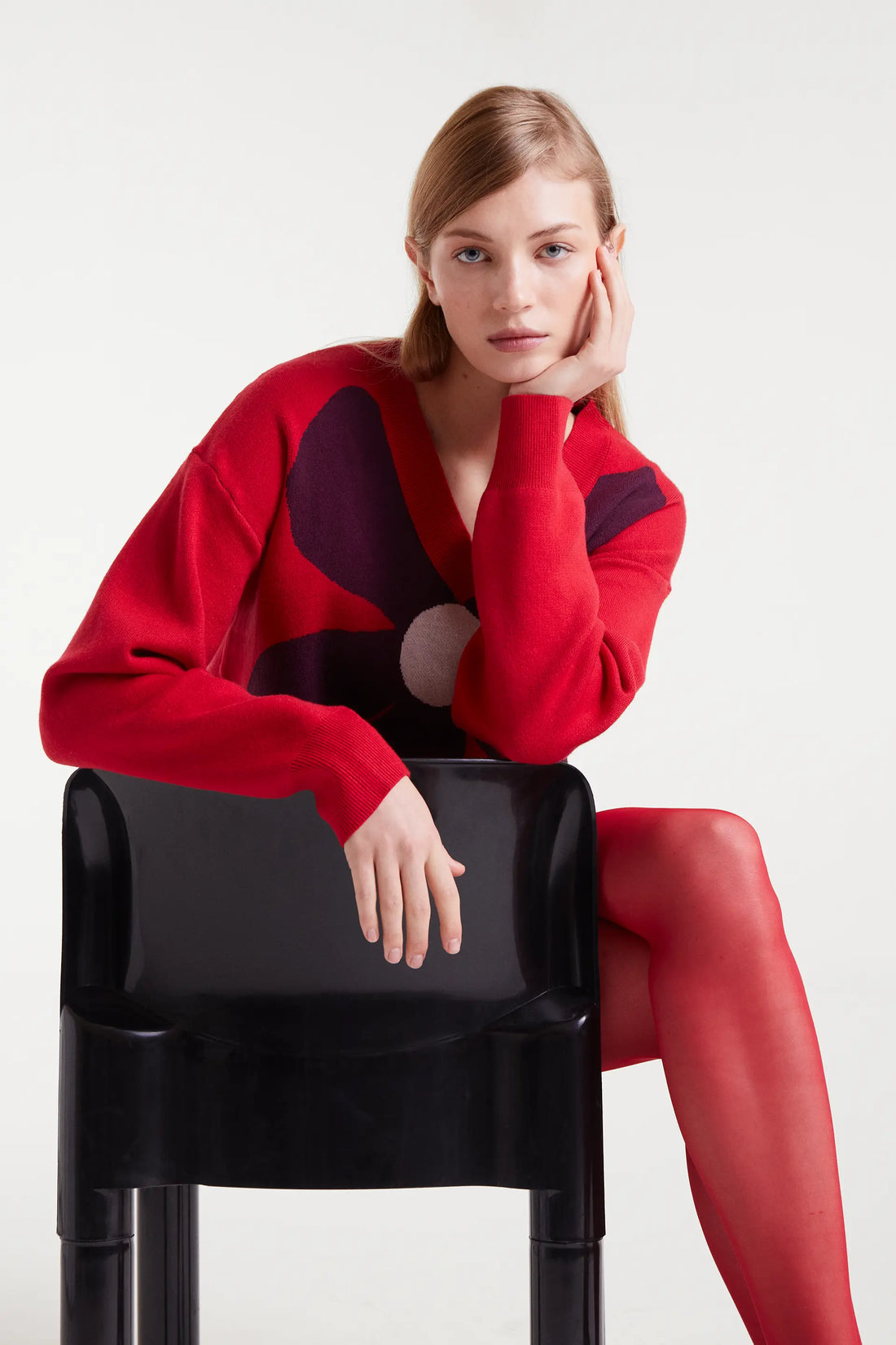 Jersey punto jacquard estampado big red flower