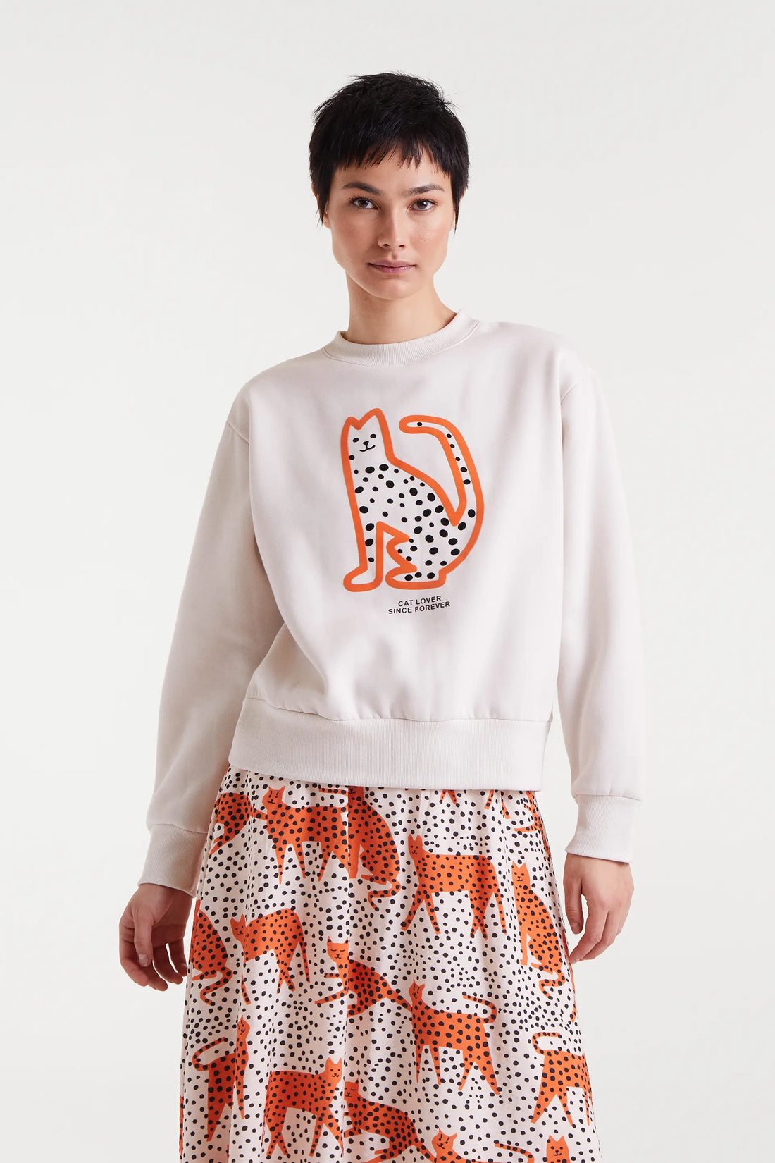 Sudadera blanca estampado Cat Lover Since Forever