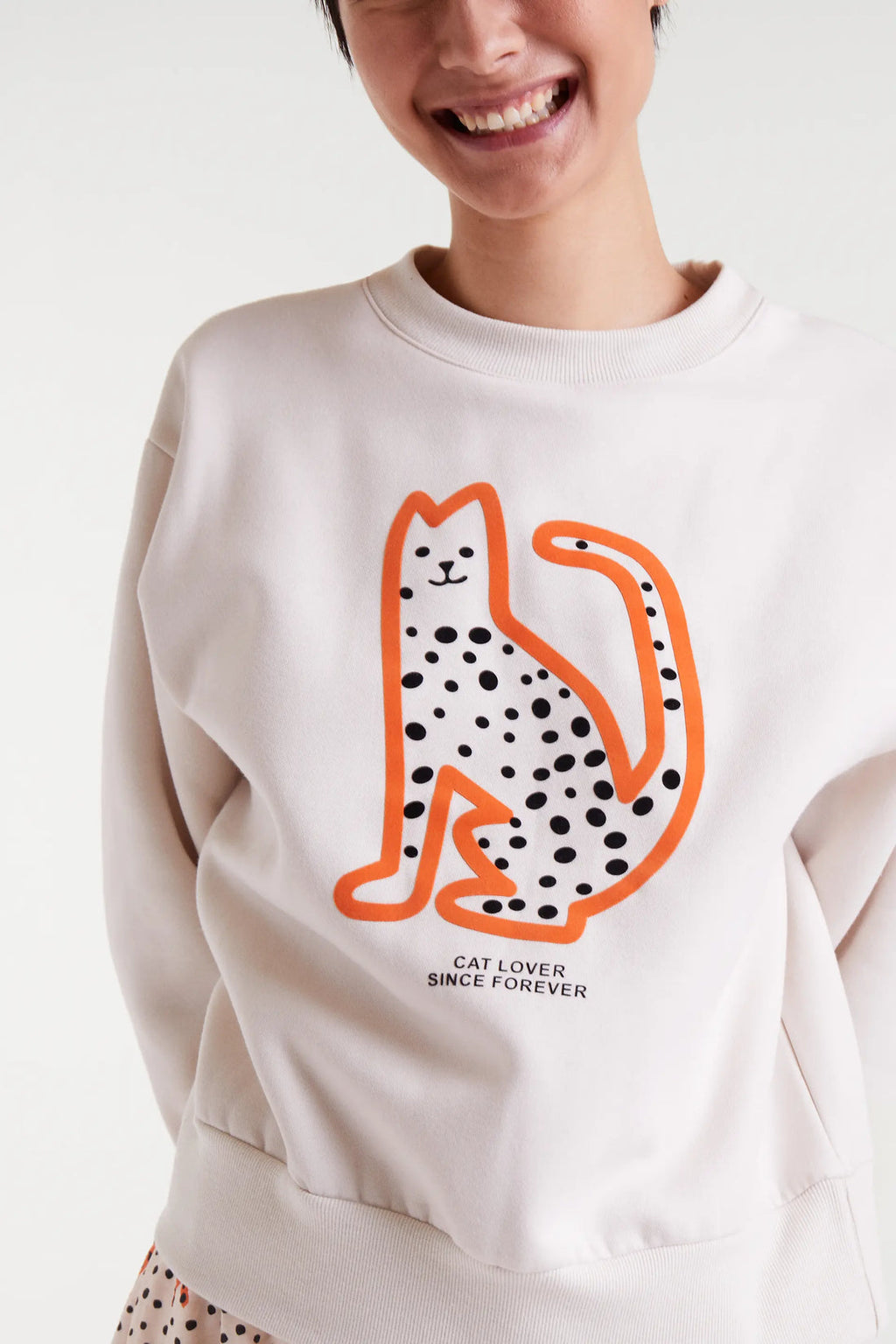 Sudadera blanca estampado Cat Lover Since Forever