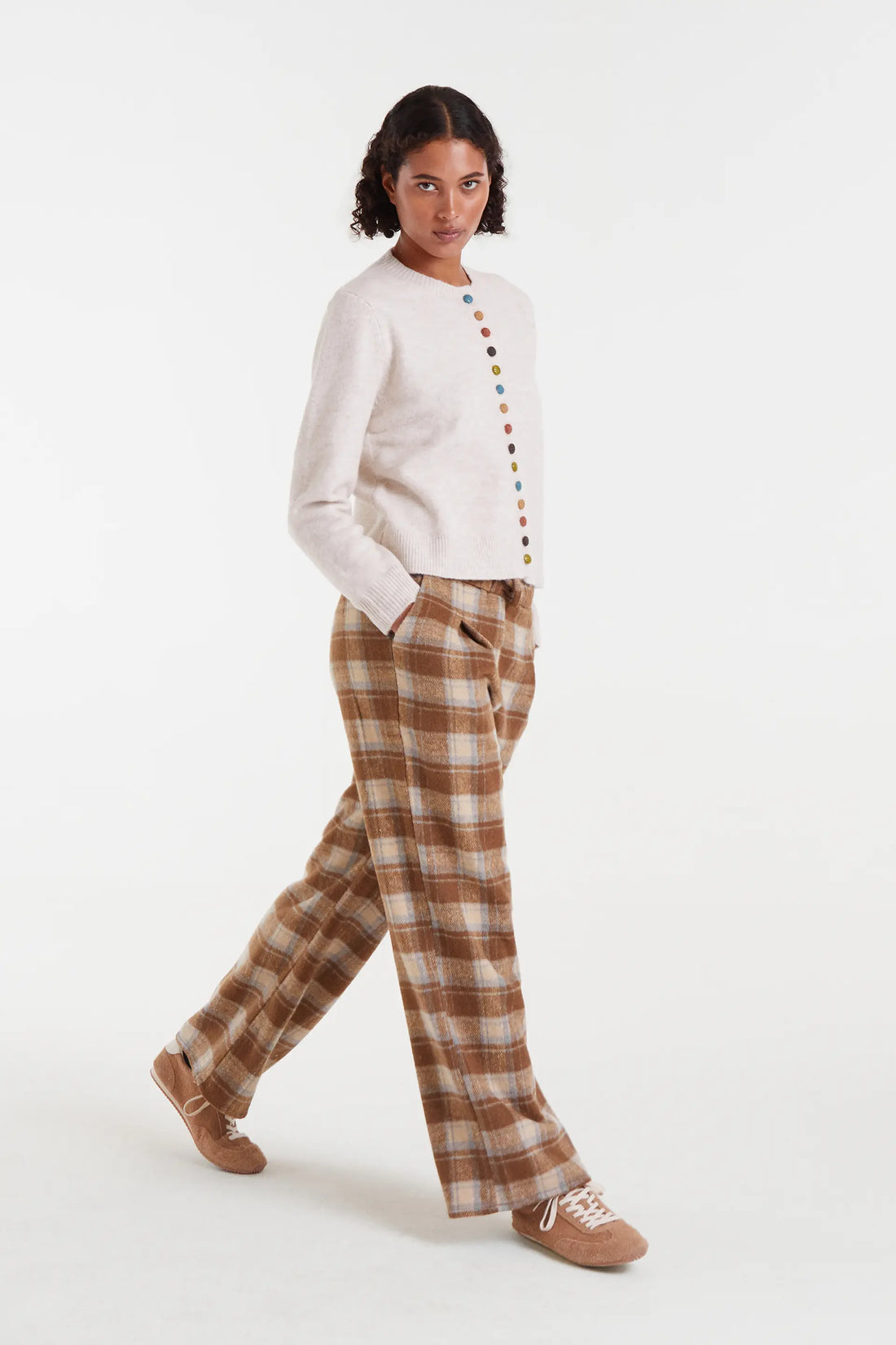 Cárdigan de punto cuello redondo botón colores