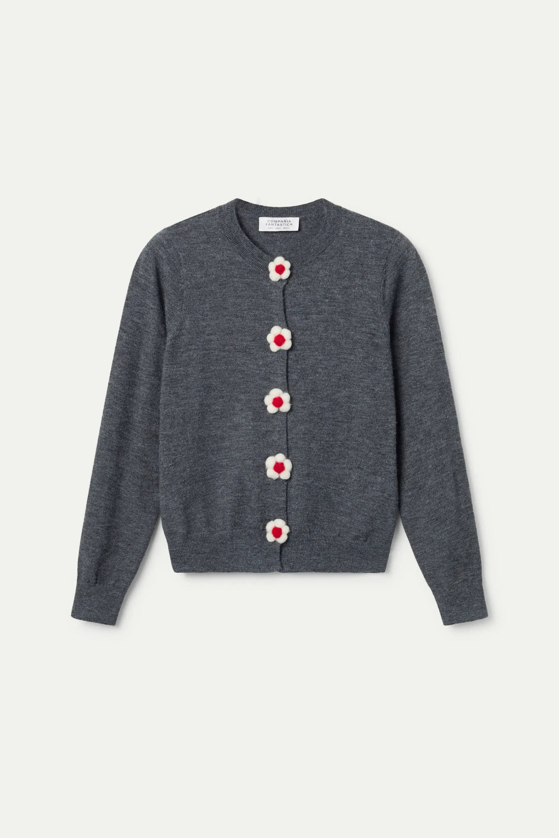 Cárdigan de punto fino botón flor