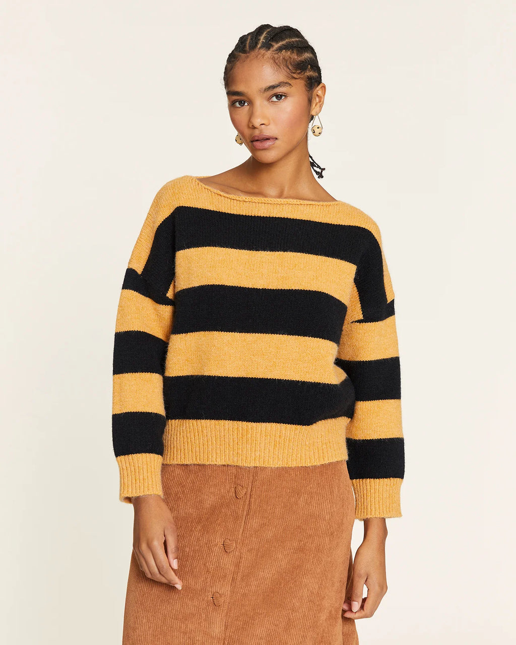 Jersey de rayas negro y mostaza