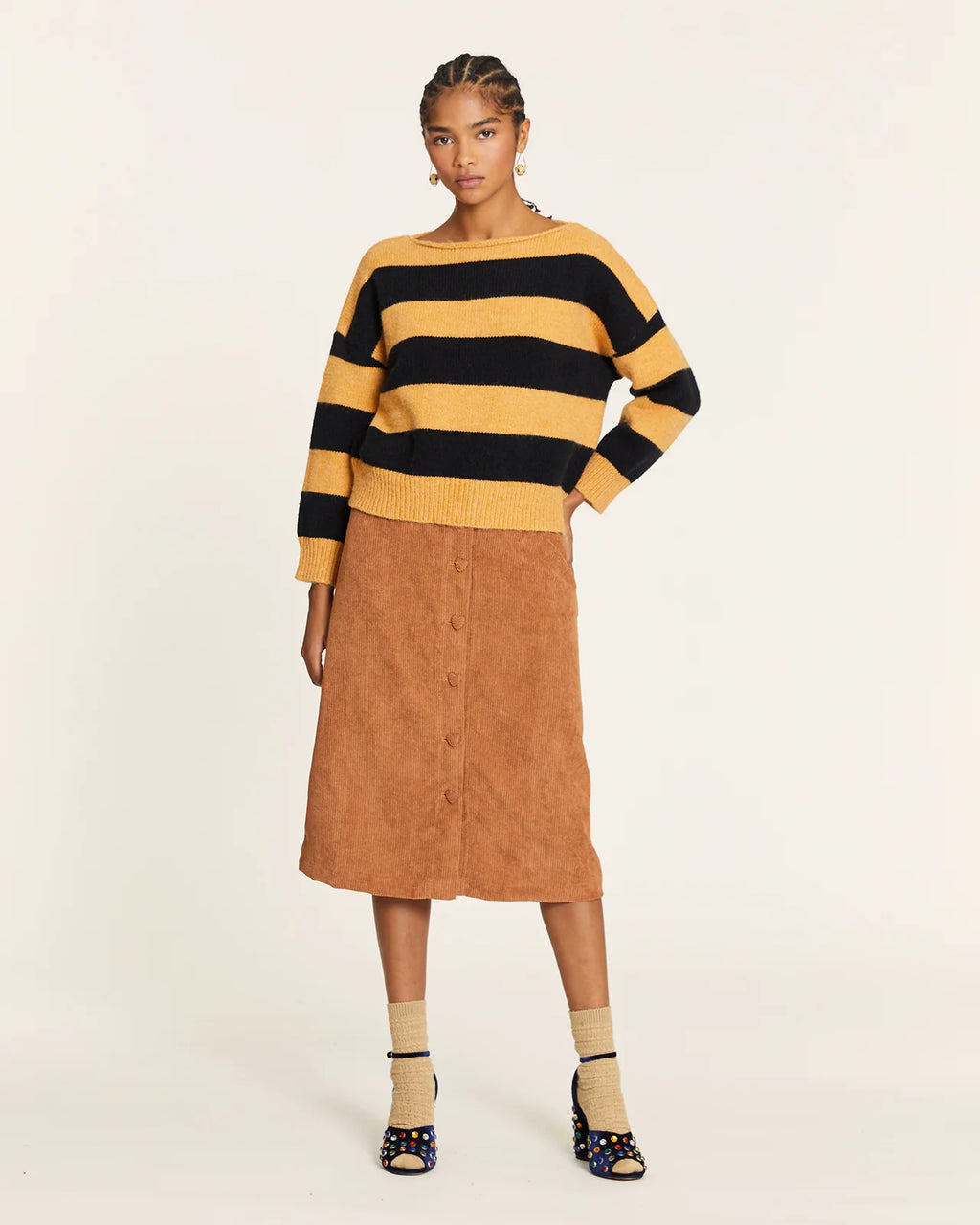 Jersey de rayas negro y mostaza