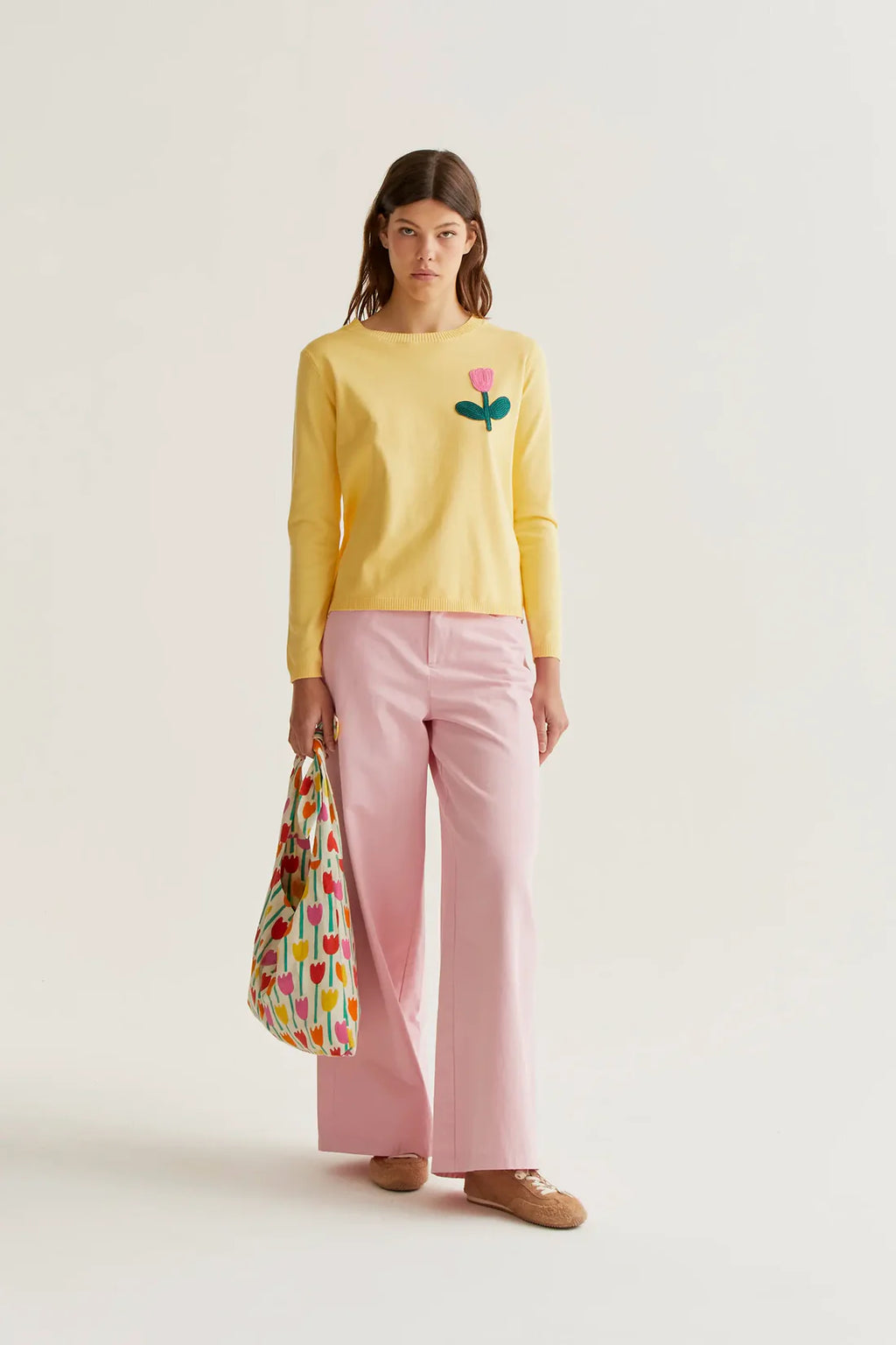 Jersey de punto fino bordado tulipán