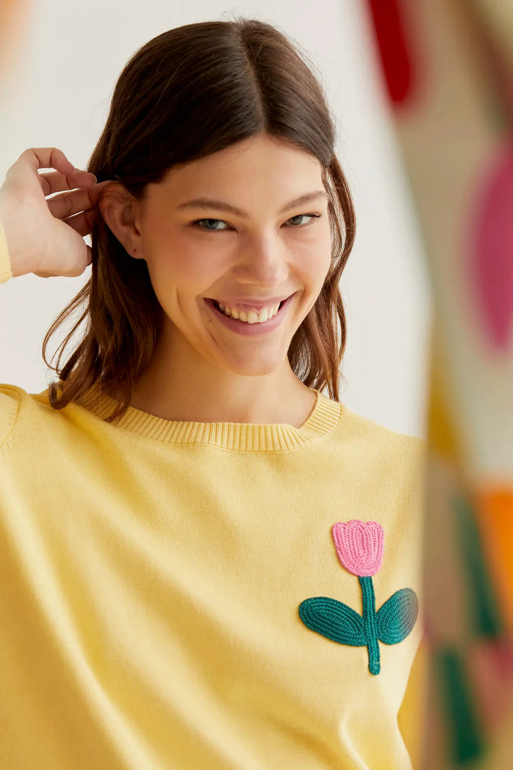 Jersey de punto fino bordado tulipán