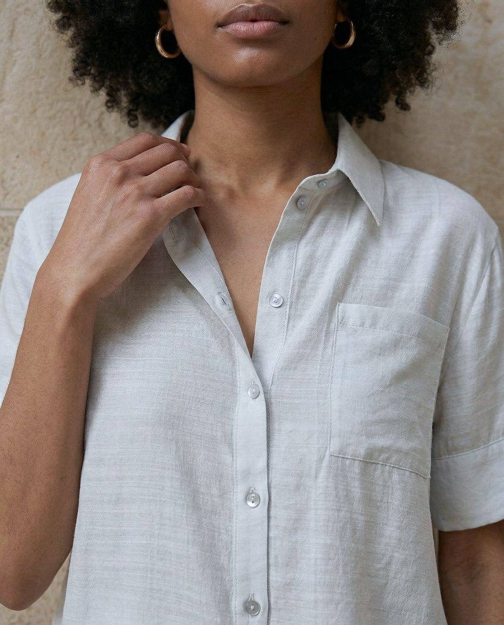 Camisa manga corta bolsillo Gris claro