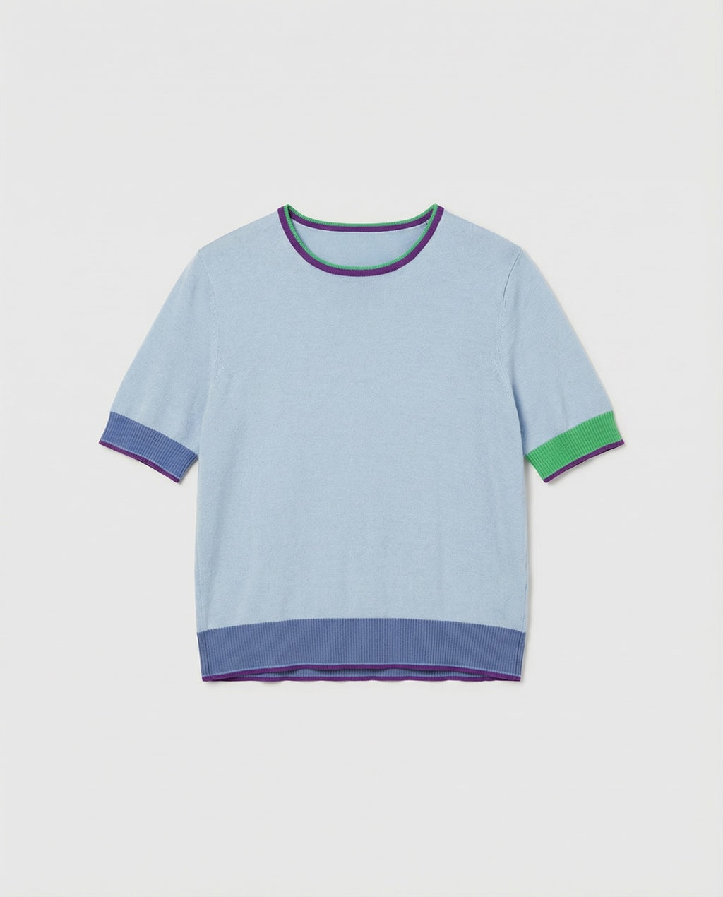 Jersey escote redondo manga corta Azul Empolvado