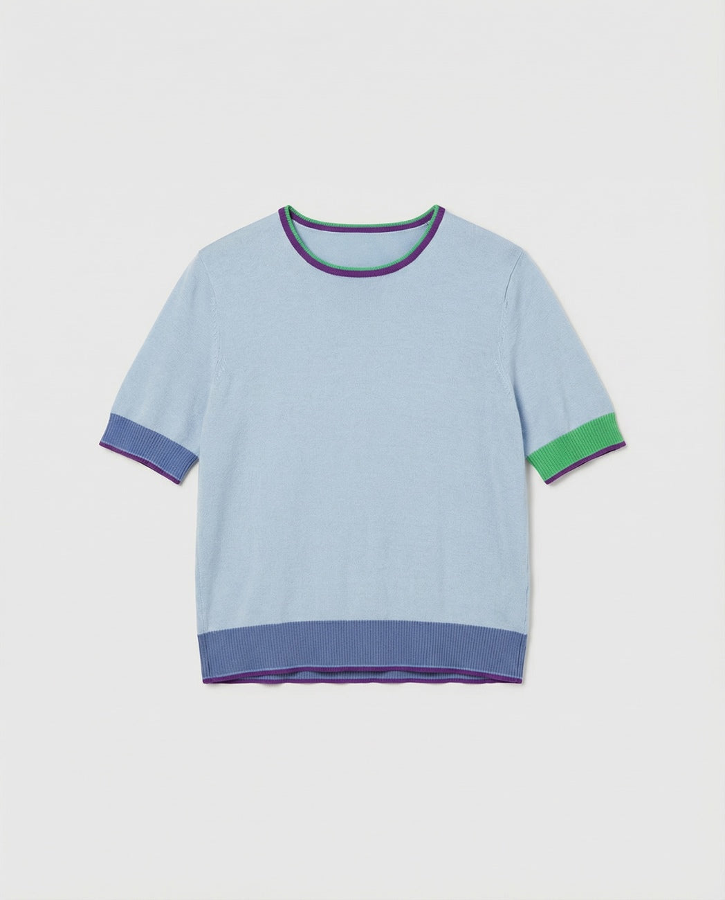 Jersey escote redondo manga corta Azul Empolvado