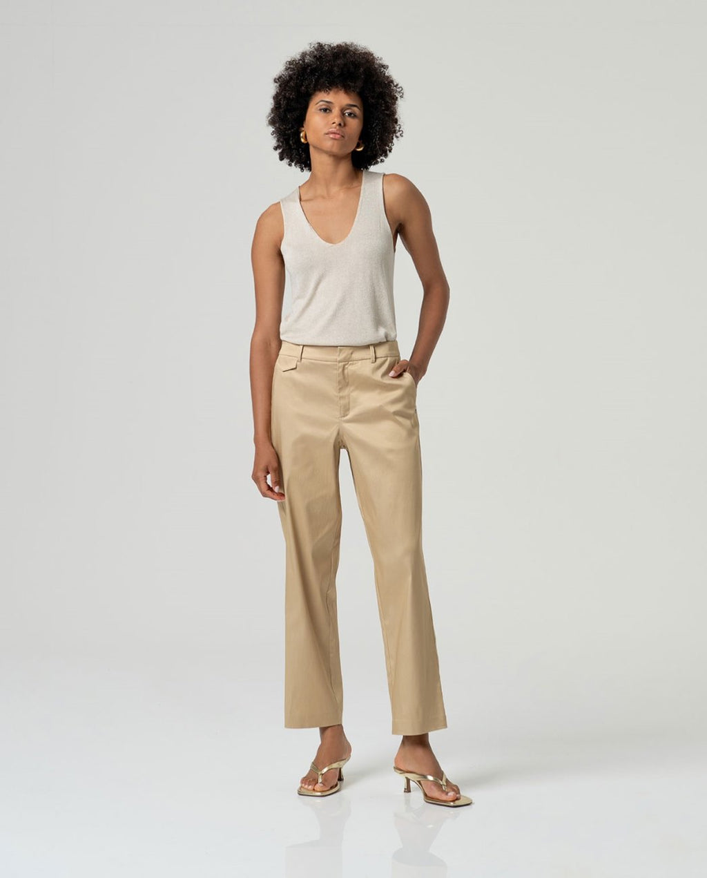 Pantalon recto Beige