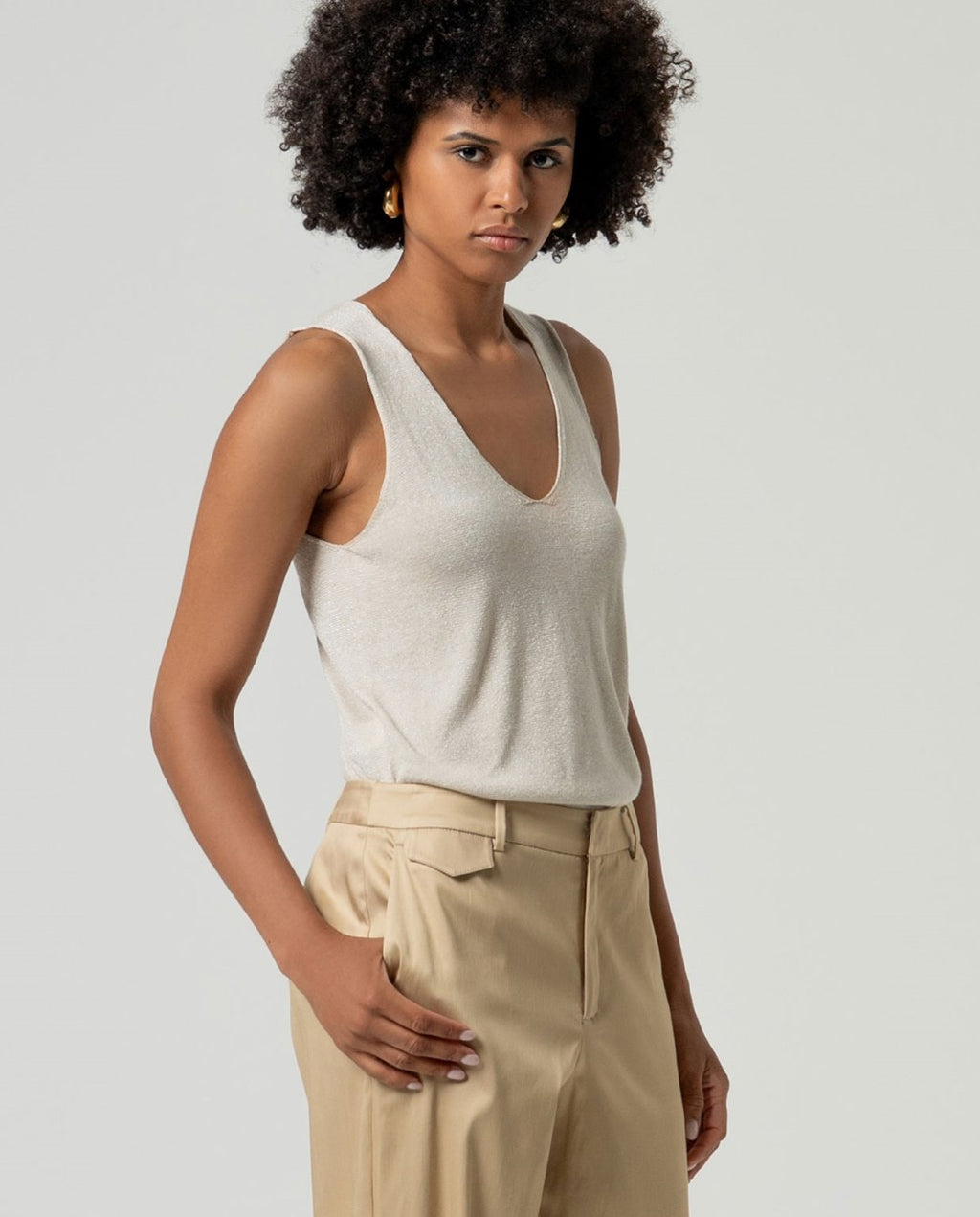 Pantalon recto Beige