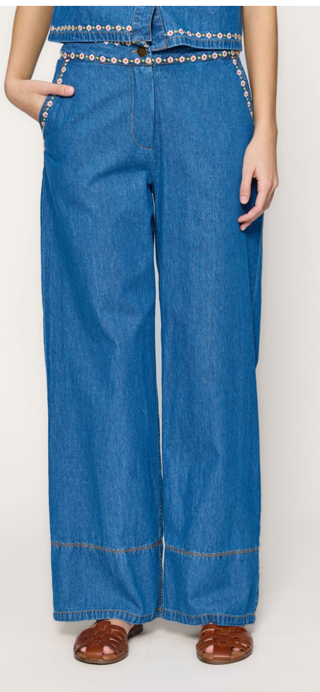 Pantalón vaquero cintura bordada